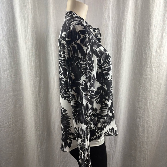 Rebecca Taylor Monochrome Floral Silk Long Sleeve Blouse 6 - Picture 6 of 12